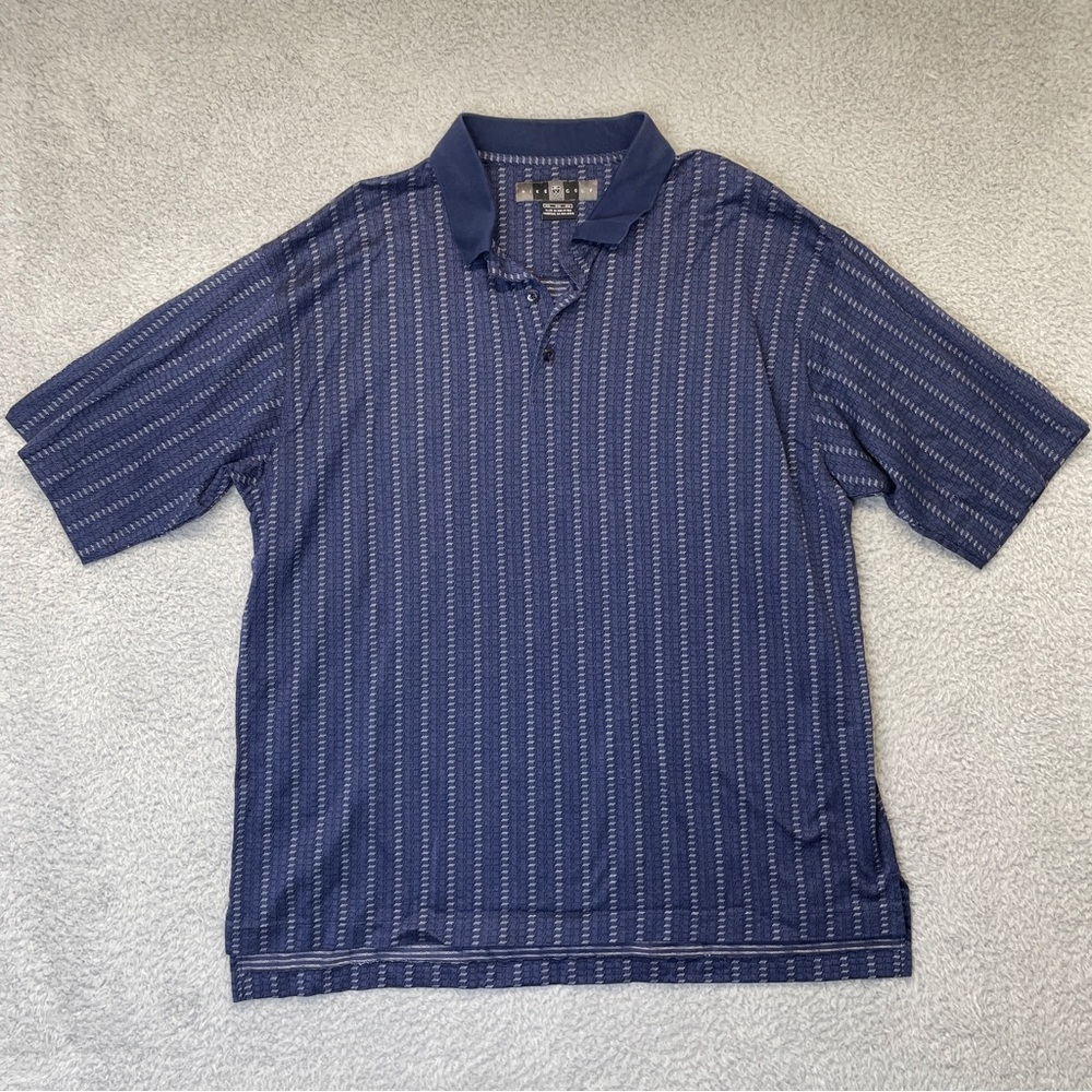 Nike Golf Polo Shirt Mens XXL 2XL Blue Striped Cotton Short Sleeve Athletic